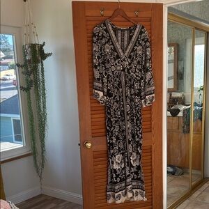 Nostalgia Black and White Floral Long Sleeve Dress